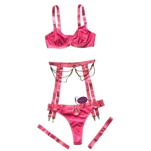 NWT Avidlove - Faux Leather Bra and Panty Set (5 pieces) - Picture 3 of 11